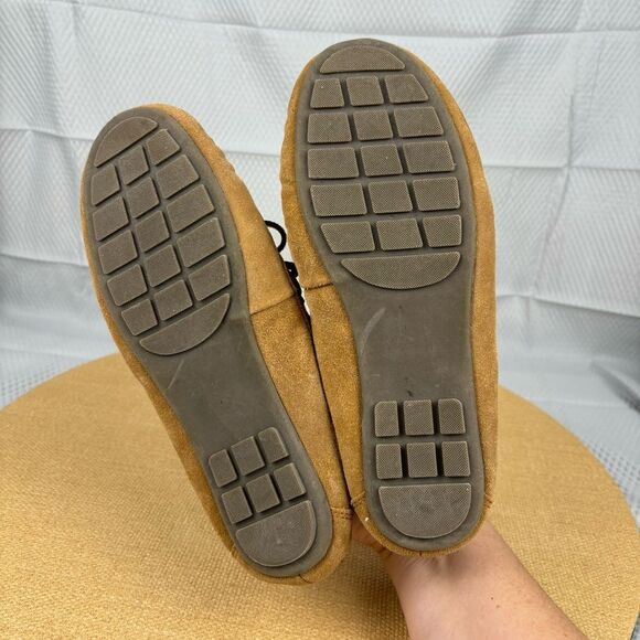 Clarks | Tan Brown Leather Furry Slip On Moccasin Shoes | Size 7 - Picture 7 of 10